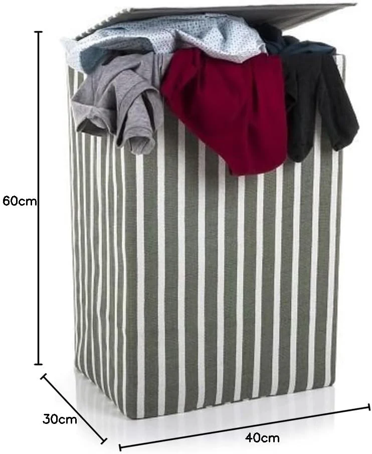 Minky 72L Laundry Hamper Basket | Green Stripe | 40x30x60cm - Image 5