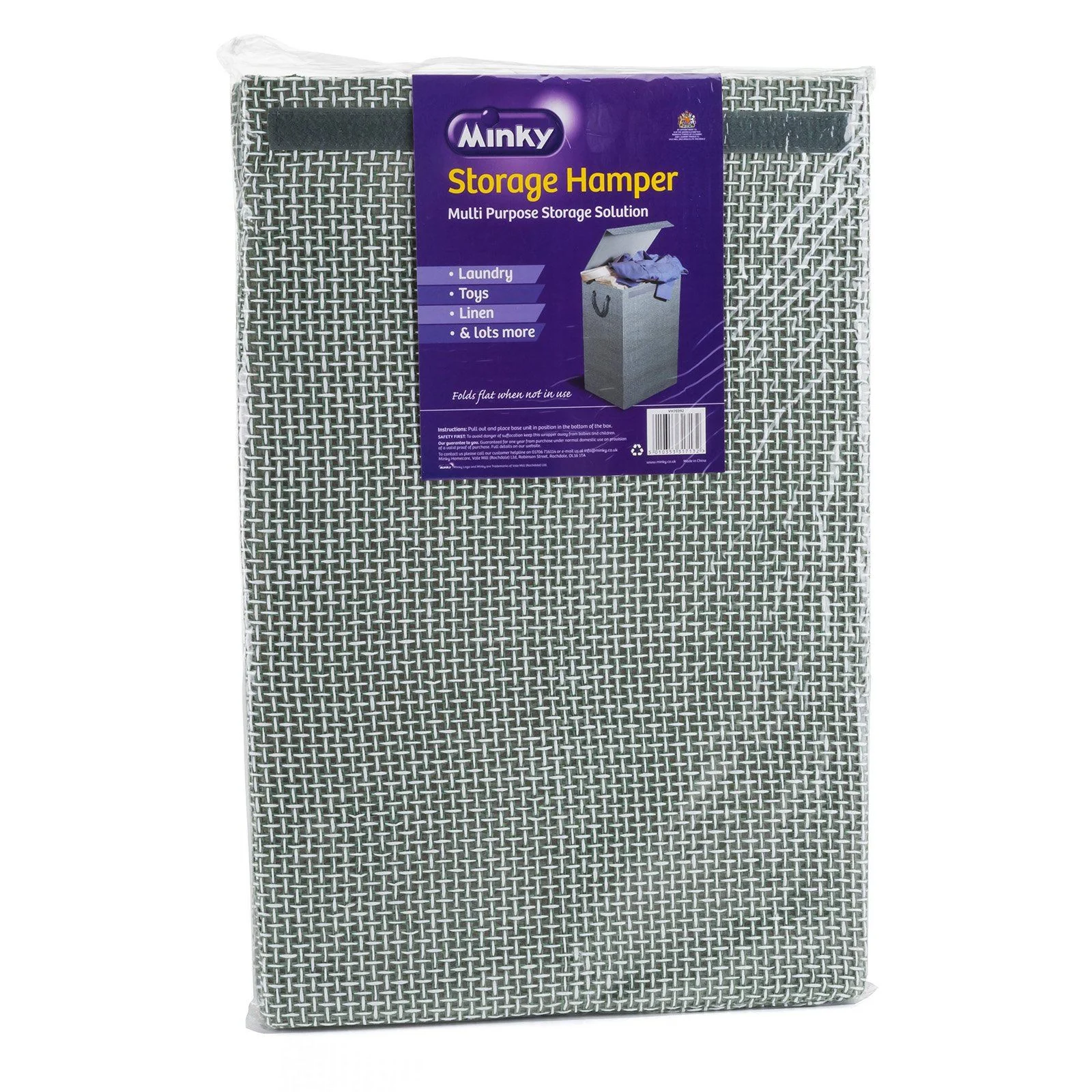 Minky 72L Laundry Hamper Basket | Grey Check Fabric | 40x30x60cm - Image 5