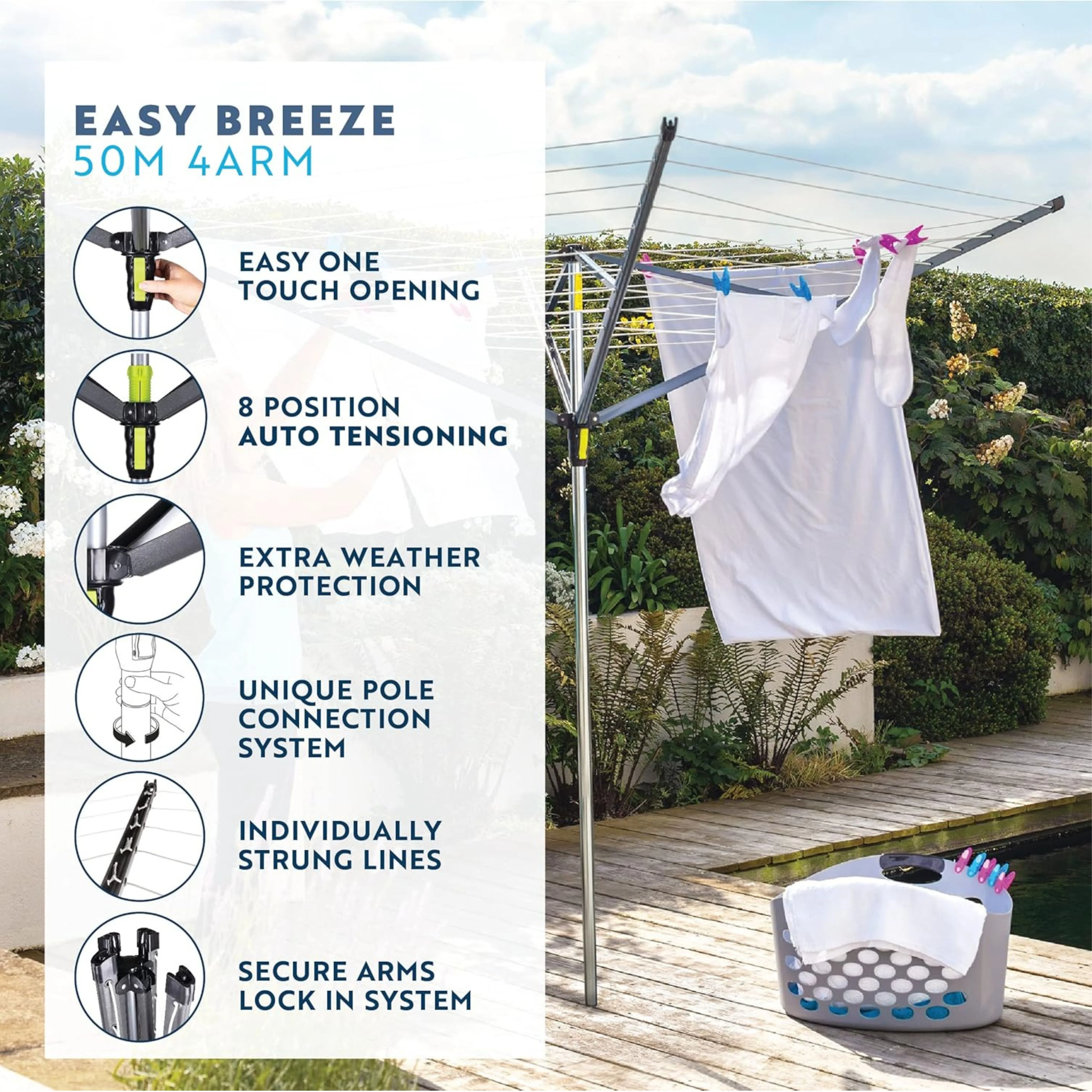 Minky Heavy Duty 50m 4 Arm Rotary Washing Line - Image 3