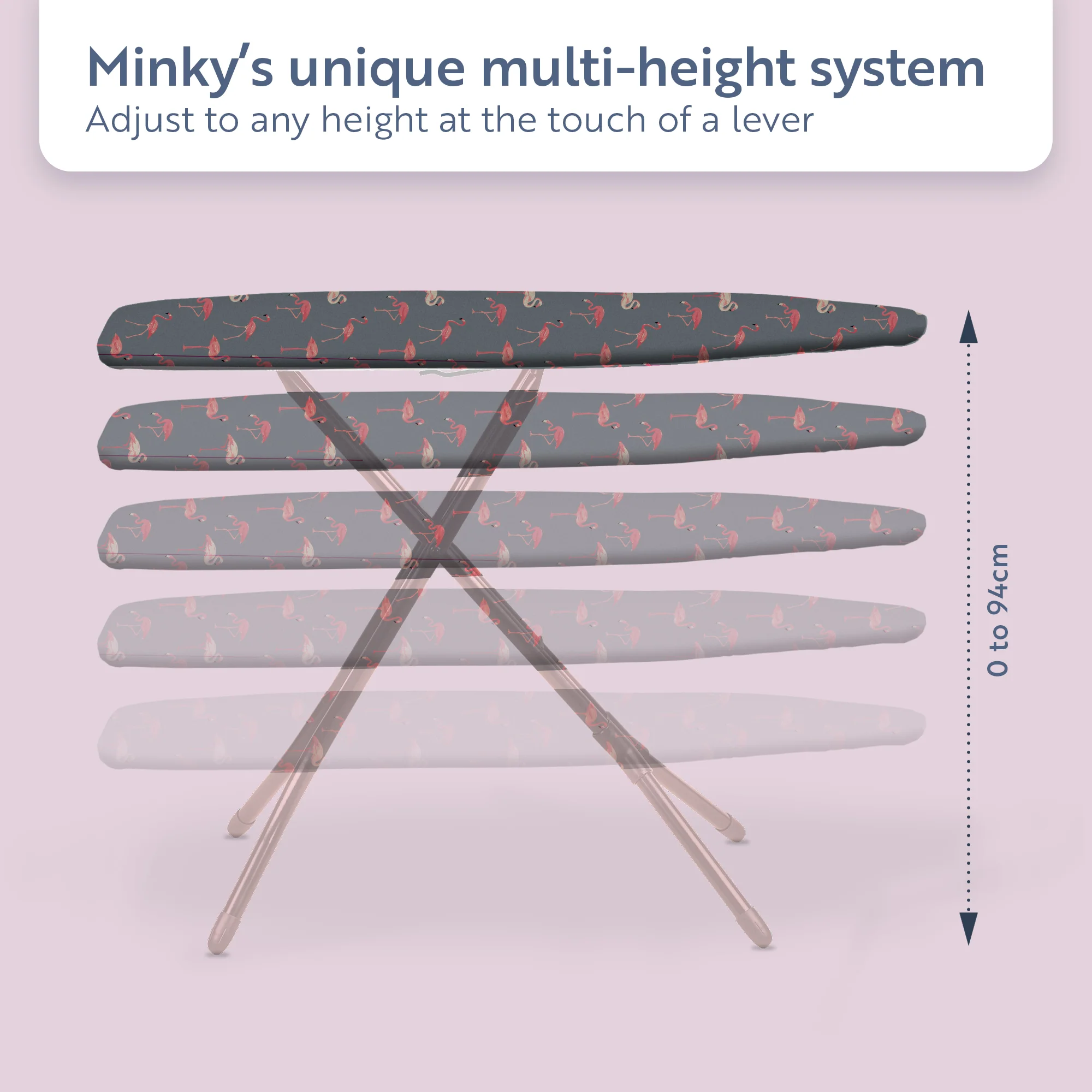 Minky Ironing Board - Flamingo Pink 122 x 38cm, Ironing Board Cover Included - Image 5