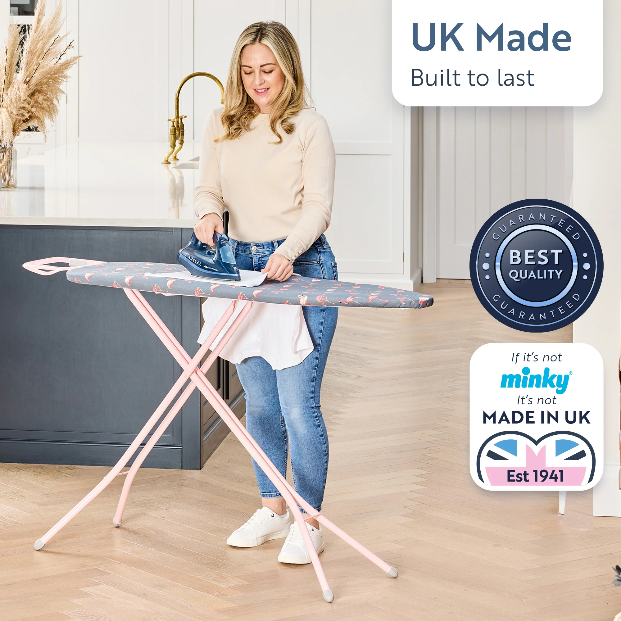 Minky Ironing Board - Flamingo Pink 122 x 38cm, Ironing Board Cover Included - Image 8