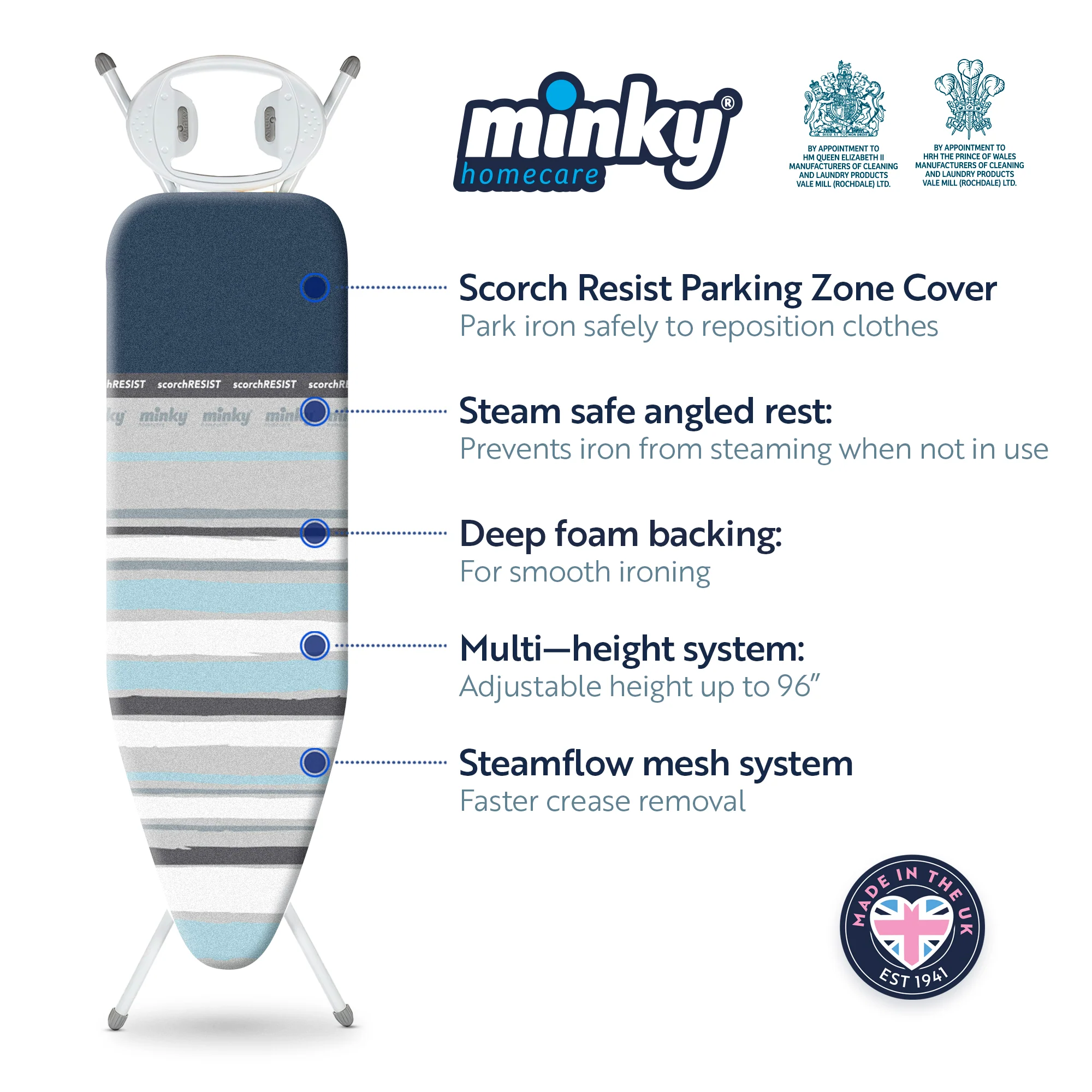 Minky Ironing Board - Premium Board 122 x 38cm, Ironing Board Cover Included - Image 3