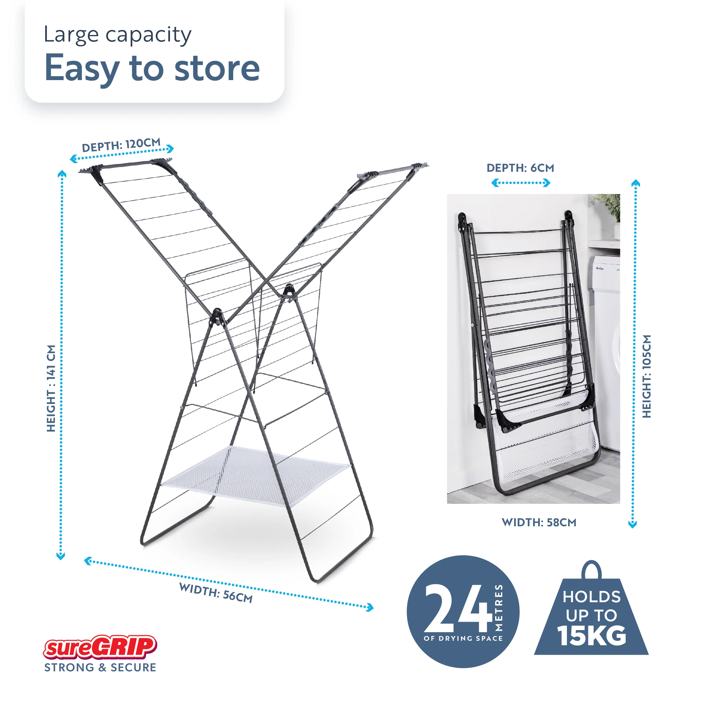 Minky Premium sureGRIP® X-Tra Wing Airer - Image 3